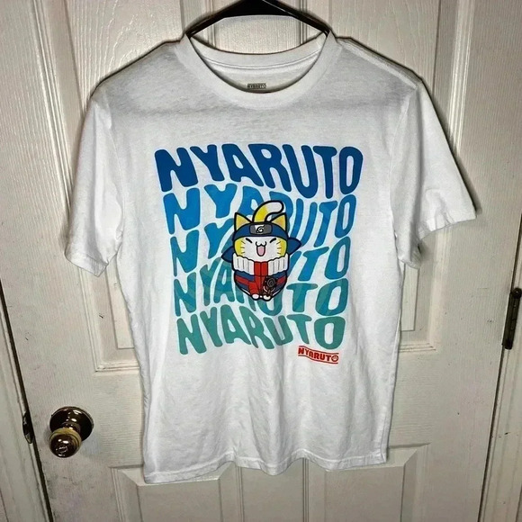 naruto Other - Nyaruto Rasengan Graphic T-Shirt Youth Boys 18 XXL 60/40 Poly/Cotton White S/S